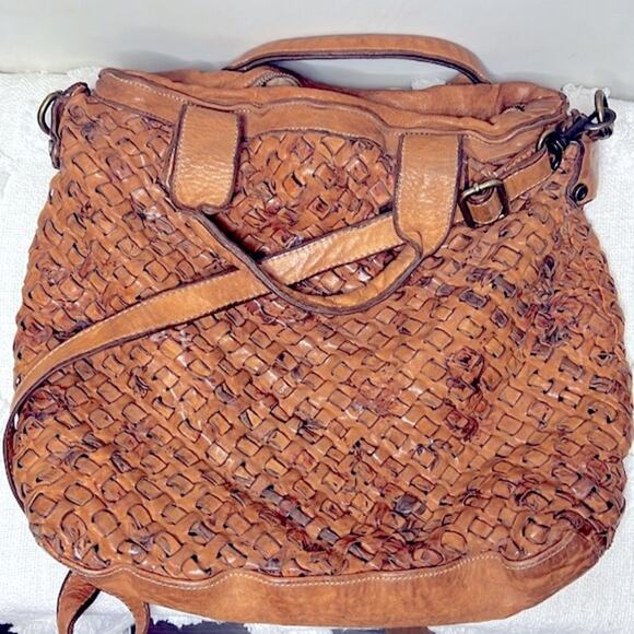 Langellotti Italian Leather Tan Crossbody Hobo Purse - Picture 1 of 13
